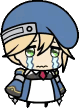 A Cartoon Character Is Crying And Wearing A Blue Hat Sticker
