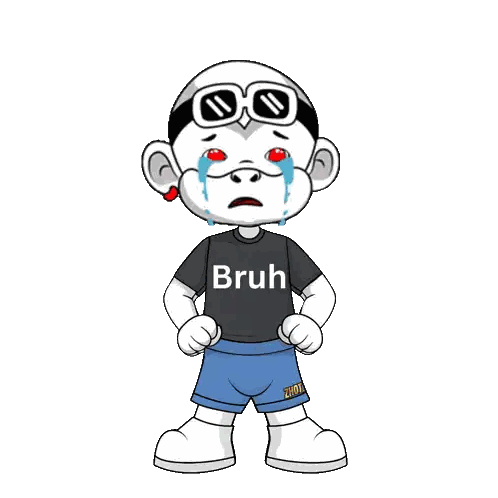 A Cartoon Character Is Crying And Wearing A Bruh Shirt Sticker