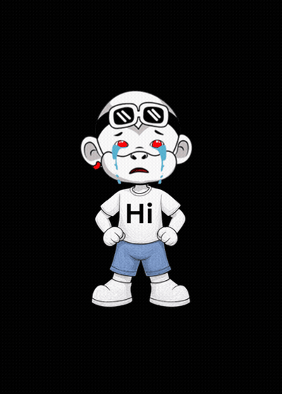 A Cartoon Character Is Crying And Wearing A Shirt That Says Hi On It GIF