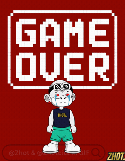 A Cartoon Character Is Crying Under A Game Over Sign GIF