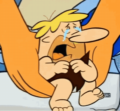 A Cartoon Character Is Crying While Being Held By Someone GIF