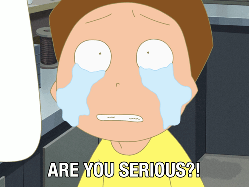 A Cartoon Character Is Crying With The Words " Are You Serious " Next To Him GIF