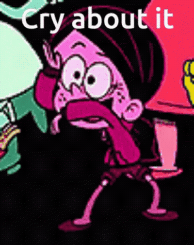 A Cartoon Character Is Crying With The Words Cry About It Written On The Bottom GIF