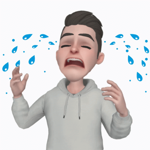 A Cartoon Character Is Crying With Water Drops Falling Around Him GIF