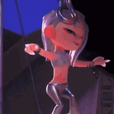 A Cartoon Character Is Dancing In A Dark Room With Her Arms Outstretched . GIF