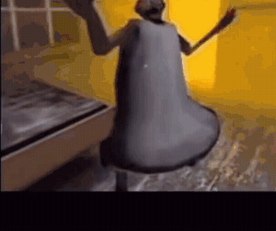 A Cartoon Character Is Dancing In A Room With A Yellow Wall Behind Him . GIF