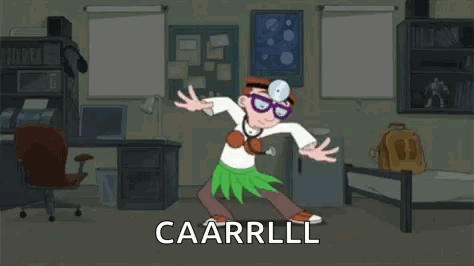 A Cartoon Character Is Dancing In A Room With The Word Caarrlll Written On The Bottom . GIF