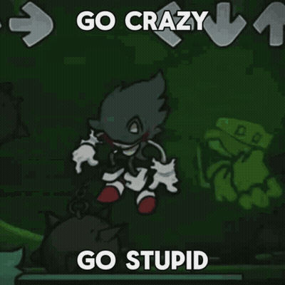 A Cartoon Character Is Dancing In A Video Game And The Words `` Go Crazy Go Stupid '' Are On The Screen . GIF