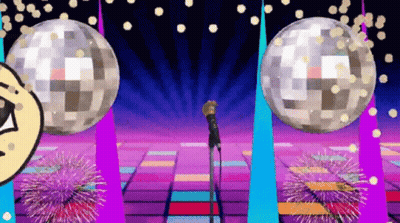 A Cartoon Character Is Dancing In Front Of A Disco Ball GIF