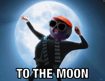 A Cartoon Character Is Dancing In Front Of A Full Moon With The Words To The Moon Below Him GIF