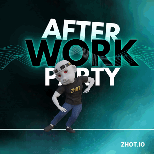 A Cartoon Character Is Dancing In Front Of A Poster For After Work Party GIF