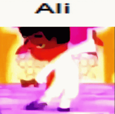 A Cartoon Character Is Dancing In Front Of A Sign That Says All GIF