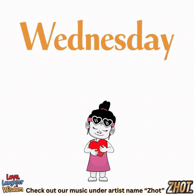 A Cartoon Character Is Dancing In Front Of A Sign That Says " Wednesday " GIF