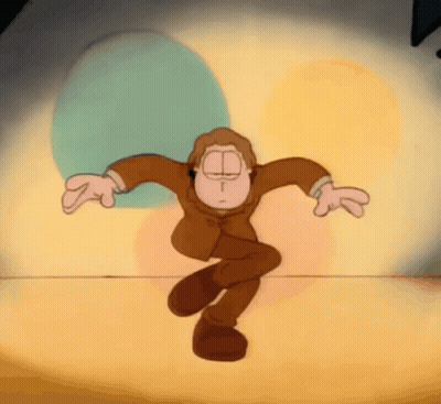 A Cartoon Character Is Dancing In Front Of A Yellow And Green Circle GIF
