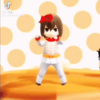 A Cartoon Character Is Dancing In Front Of A Yellow Background . GIF