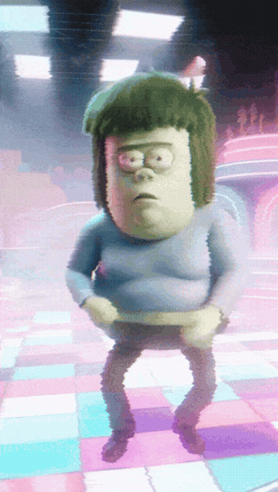 A Cartoon Character Is Dancing On A Checkered Dance Floor GIF