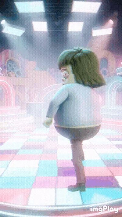 A Cartoon Character Is Dancing On A Checkered Floor In A Room With The Words Imgplay On The Bottom GIF
