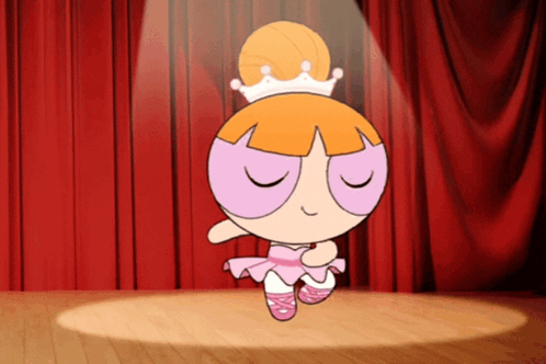 A Cartoon Character Is Dancing On A Stage Wearing A Crown GIF