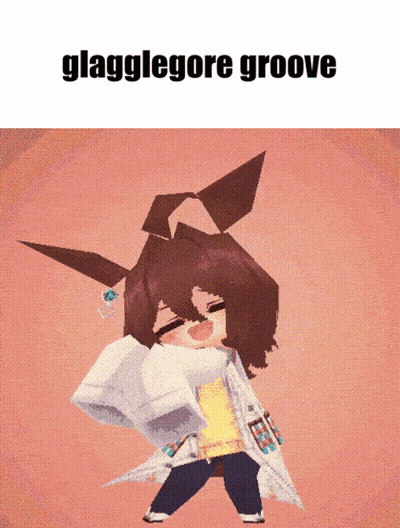 A Cartoon Character Is Dancing With The Words Glagglegore Groove Written Above Her GIF