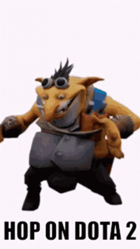 A Cartoon Character Is Dancing With The Words Hop On Dota 2 On The Bottom GIF