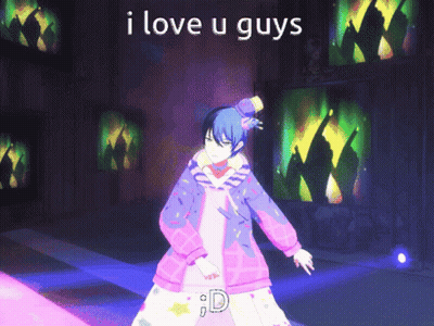 A Cartoon Character Is Dancing With The Words I Love U Guys Below Him GIF