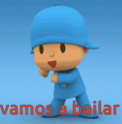 A Cartoon Character Is Dancing With The Words Vamos A Bailar Below Him GIF