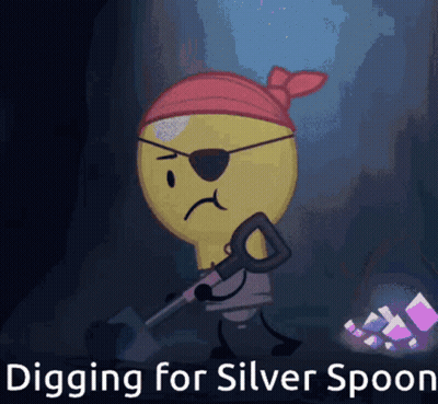 A Cartoon Character Is Digging For Silver Spoons In A Cave GIF