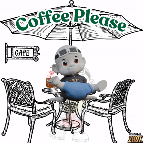 A Cartoon Character Is Doing A Handstand In Front Of A Coffee Please Sign GIF