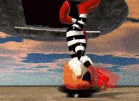 A Cartoon Character Is Doing A Handstand On The Ground . GIF