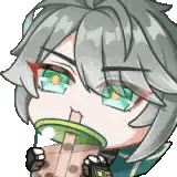 A Cartoon Character Is Drinking A Bubble Tea Through A Straw . Sticker