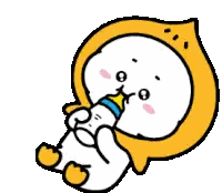 A Cartoon Character Is Drinking Milk From A Bottle While Sitting Down . Sticker
