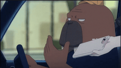 A Cartoon Character Is Driving A Car And Holding A Phone GIF