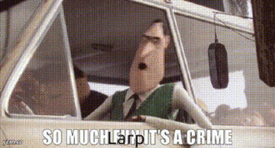 A Cartoon Character Is Driving A Car And Saying `` So Much Eh , It 'S A Crime '' . GIF