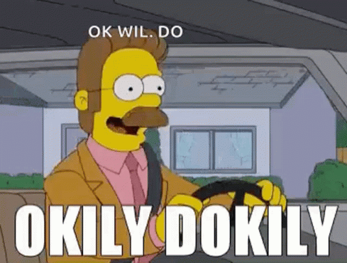 A Cartoon Character Is Driving A Car With The Words `` Ok Wil Do Okly Dokily '' Written On It . GIF