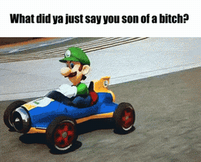 A Cartoon Character Is Driving A Race Car On A Track And The Caption Says What Did Ya Just Say GIF