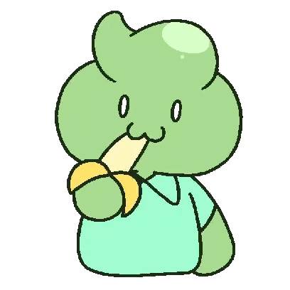 A Cartoon Character Is Eating A Banana And Has A Smiley Face Sticker