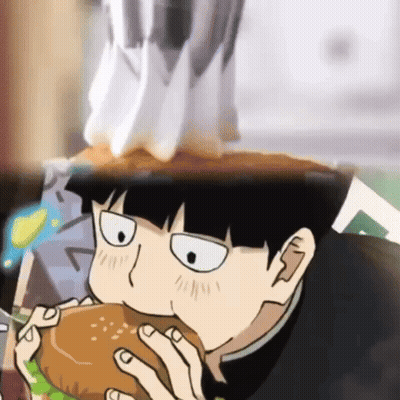 A Cartoon Character Is Eating A Hamburger With Whipped Cream On It . GIF
