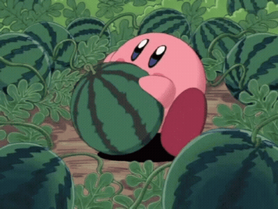 A Cartoon Character Is Eating A Watermelon In A Field Of Watermelons GIF