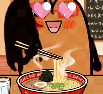 A Cartoon Character Is Eating Noodles With Chopsticks GIF