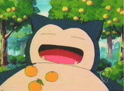 A Cartoon Character Is Eating Oranges In A Forest With Trees In The Background GIF