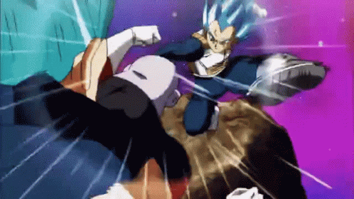 A Cartoon Character Is Fighting Another Cartoon Character In A Purple Background . GIF