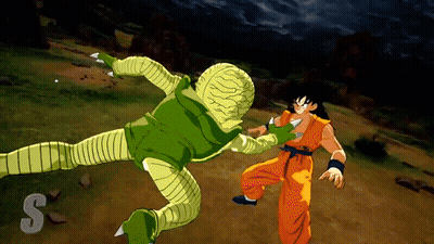 A Cartoon Character Is Fighting Another Character With The Letter S On The Bottom GIF