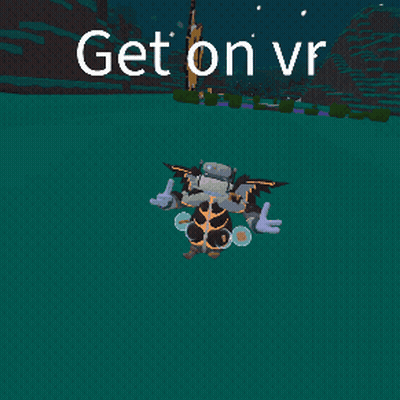 A Cartoon Character Is Floating In The Water With The Words " Get On Vr " Written Above It GIF