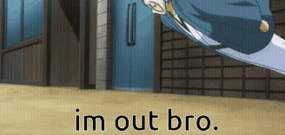 A Cartoon Character Is Flying In The Air With The Words I 'M Out Bro Written Below Him GIF