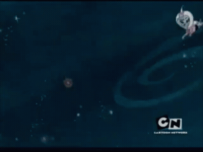 A Cartoon Character Is Flying Through Space With A Rocket . GIF