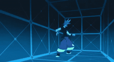 A Cartoon Character Is Flying Through The Air In A Purple And Blue Animated Scene . GIF