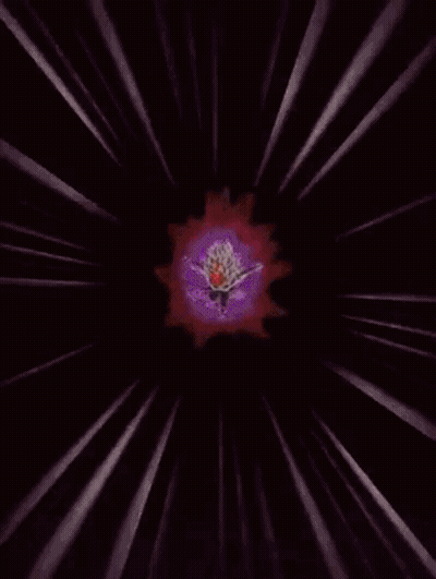A Cartoon Character Is Flying Through The Air In A Purple And Red Lightning Bolt . GIF