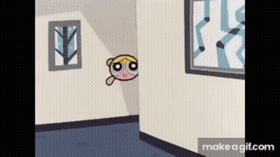 A Cartoon Character Is Flying Through The Air In A Room With A Window . GIF