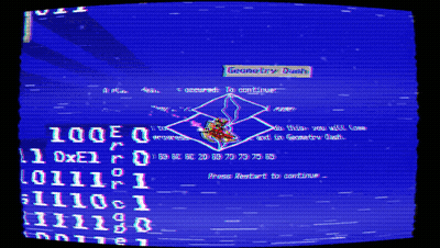 A Cartoon Character Is Flying Through The Air On A Purple Background With A Glitch Effect . GIF