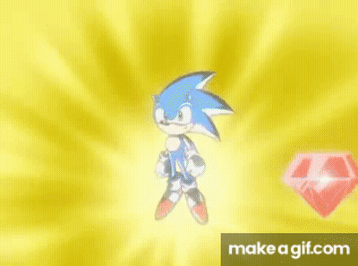 A Cartoon Character Is Flying Through The Air Surrounded By Diamonds And A Yellow Background . GIF